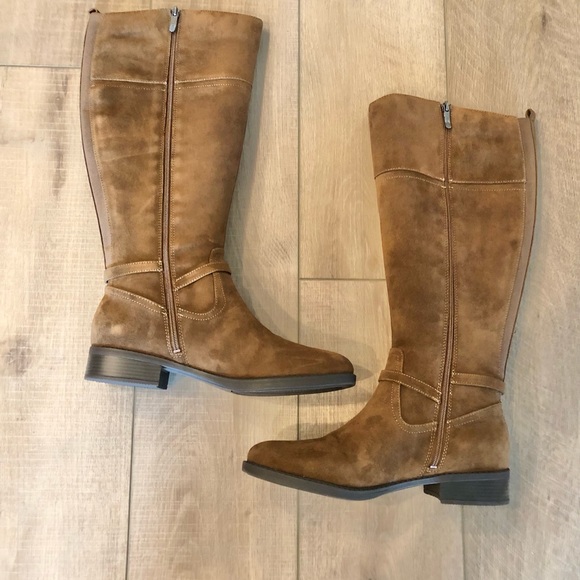 ✨SOLD✨New Suede Tan Leather Upper Knee High Riding Boots - Picture 2 of 9